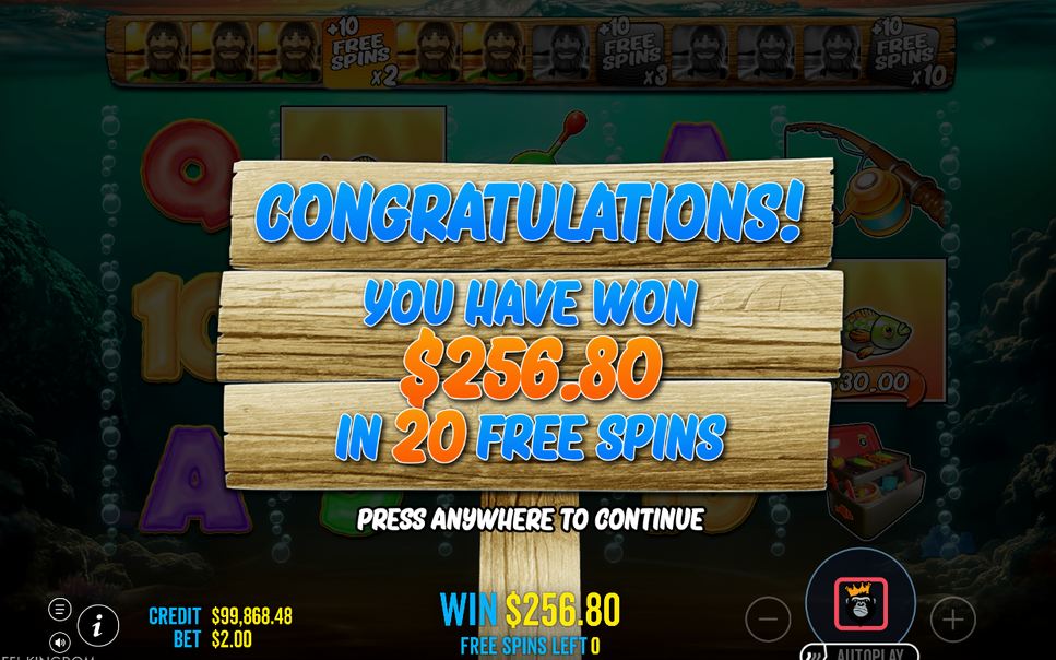 Win screen totals the money fish collected by WILD Fisherman
