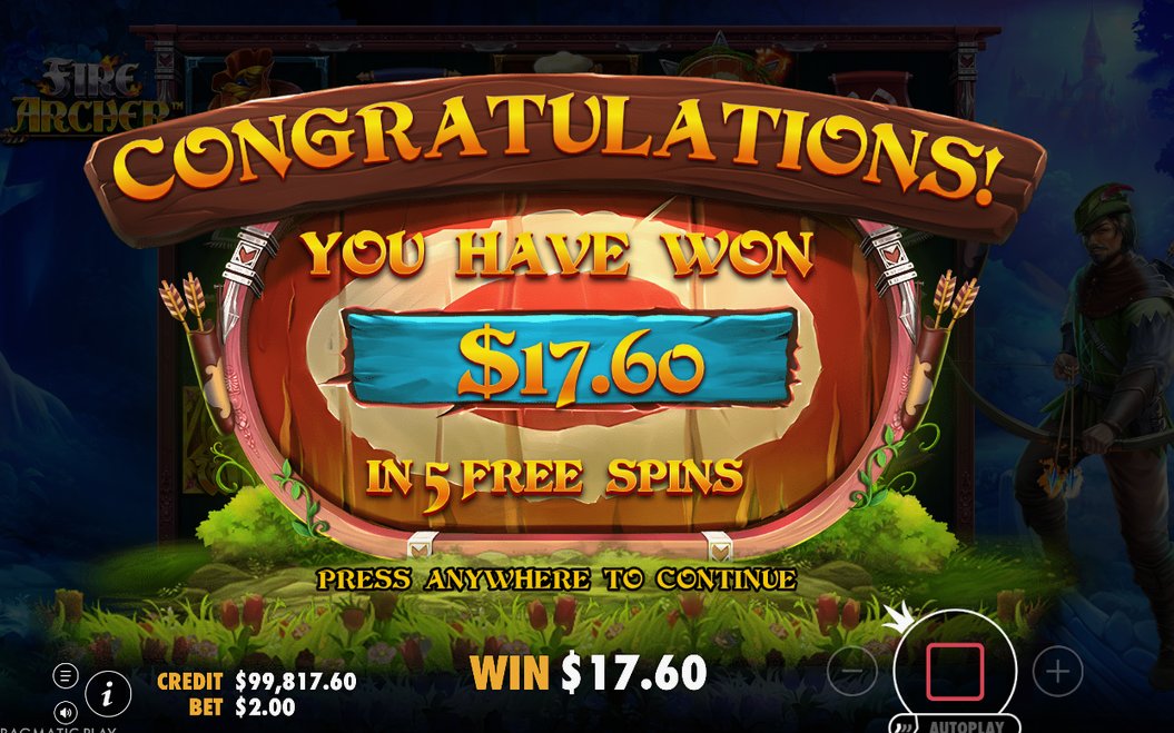 Win screen with a line paid left to right
