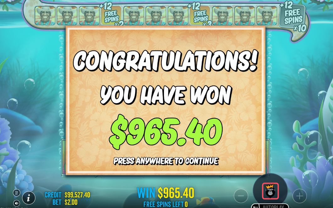Total bonus win tallied and added to the balance