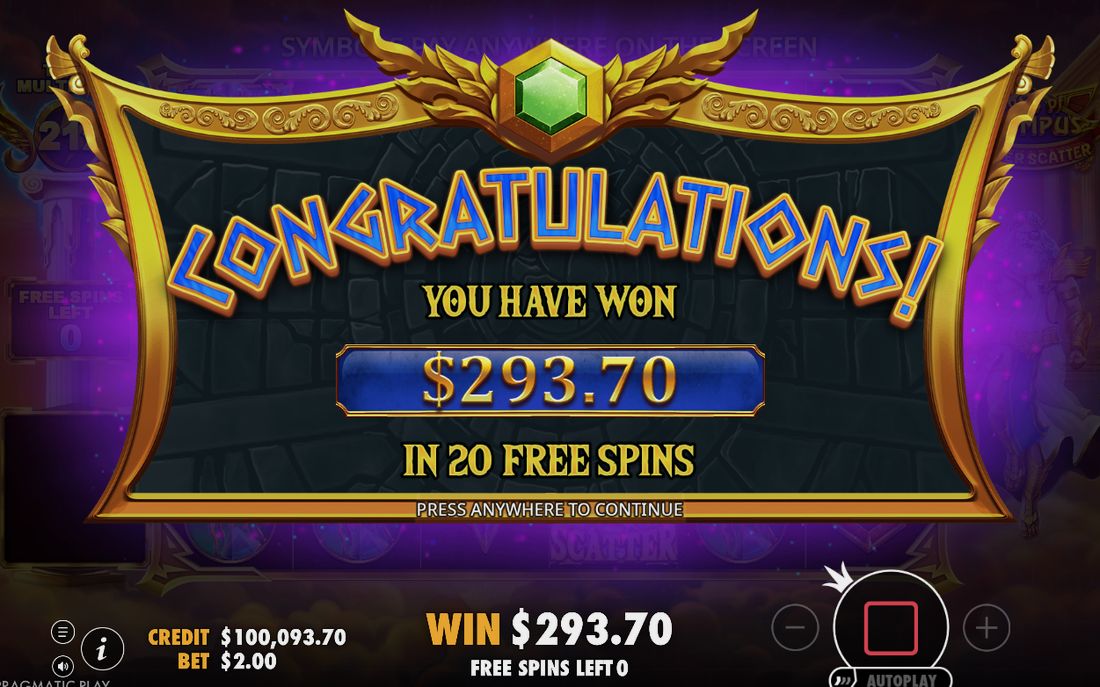 A tumble win with its multiplier applied